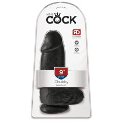   King Cock 9 Chubby - dildo ventuză, cu testicule (23cm) - negru