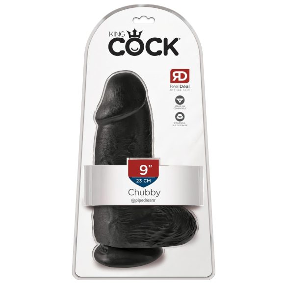 King Cock 9 Chubby - dildo ventuză, cu testicule (23cm) - negru
