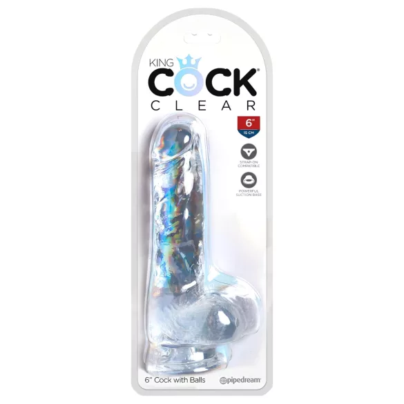 King Cock Clear 6 - dildo cu ventuză și testicule - 15 cm