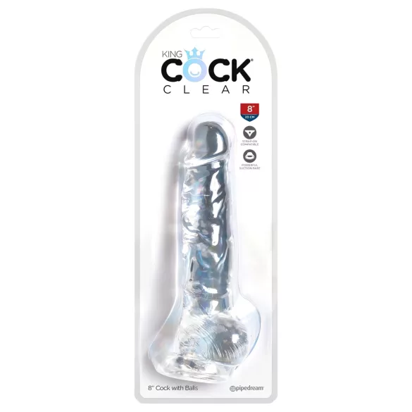 King Cock Clear 8 - dildo cu ventuză și testicule - 20cm