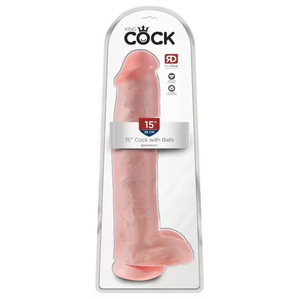 King Cock 15 - dildo cu ventuză, cu testicule (38 cm, culoare naturală)