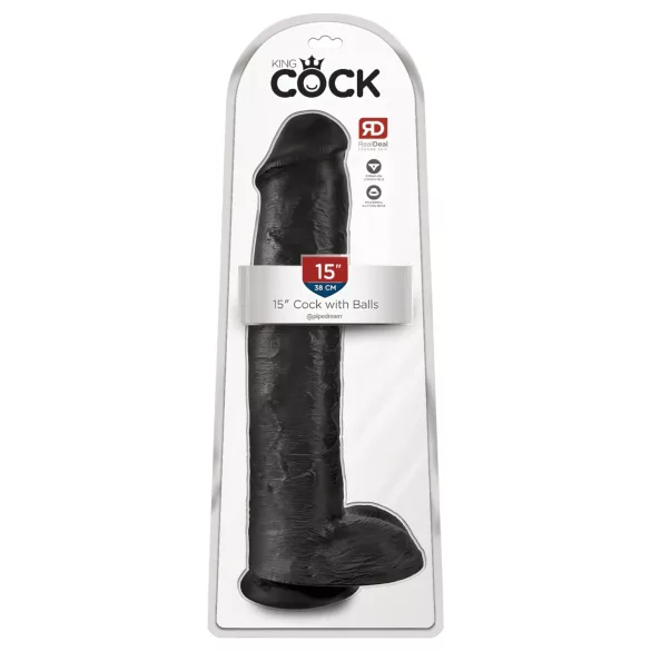 King Cock 15 - dildo cu ventuză și testicule (38 cm, negru)