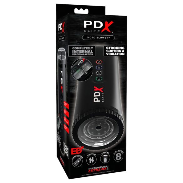 PDX Moto Blower - masturbator cu aspirație și vibrație (negru)