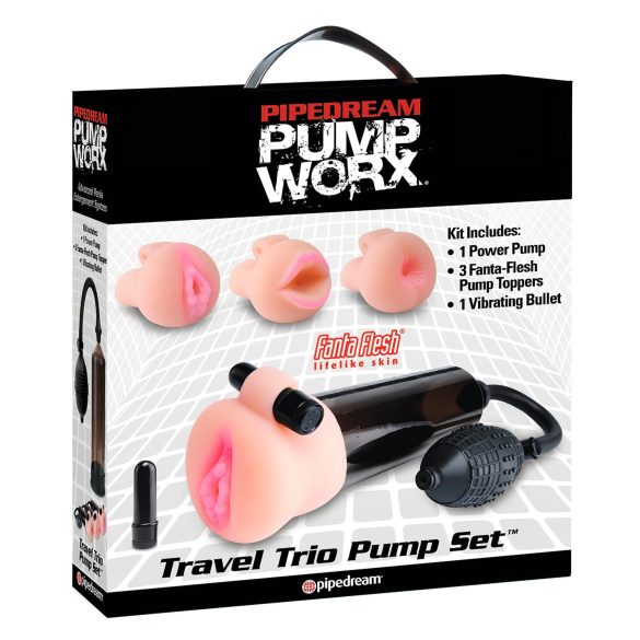 Pipedream Travel Trio - set de pompe vibrante pentru penis (negru)