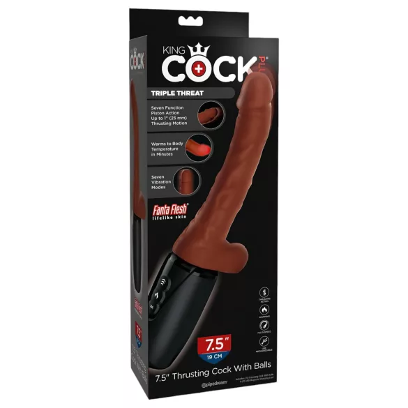 King Cock Plus 7,5 - dildo realist cu vibrații și testicule - maro