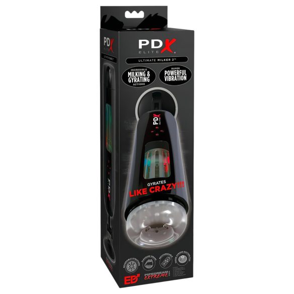 PDX Ultimate Milker 2 - masturbator rotativ și vibrant cu baterie (negru)