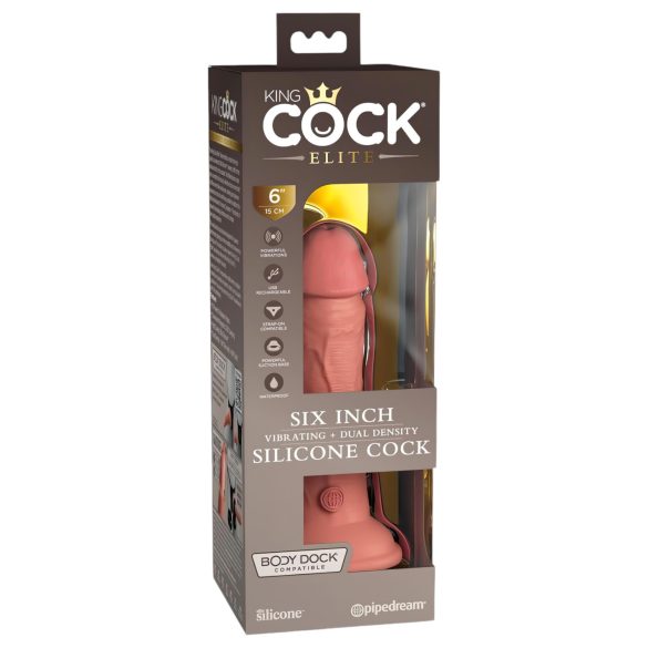 King Cock Elite 6 - vibrator cu ventuză (15cm) - natural