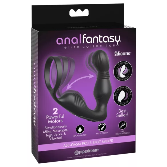 Anal Fantasy Elite - vibrator prostată cu inel pentru penis - silicon negru