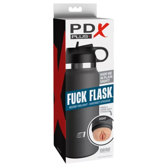 PDX - Fuck Flask Secret Delight - vulvă artificială în sticlă (negru-natural)