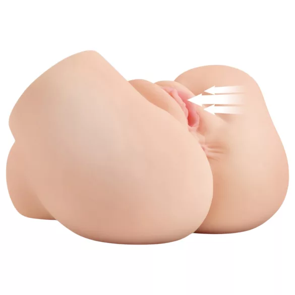 PDX Elite - masturbator 2 în 1 cu aspirație și vibrații (culoare naturală)