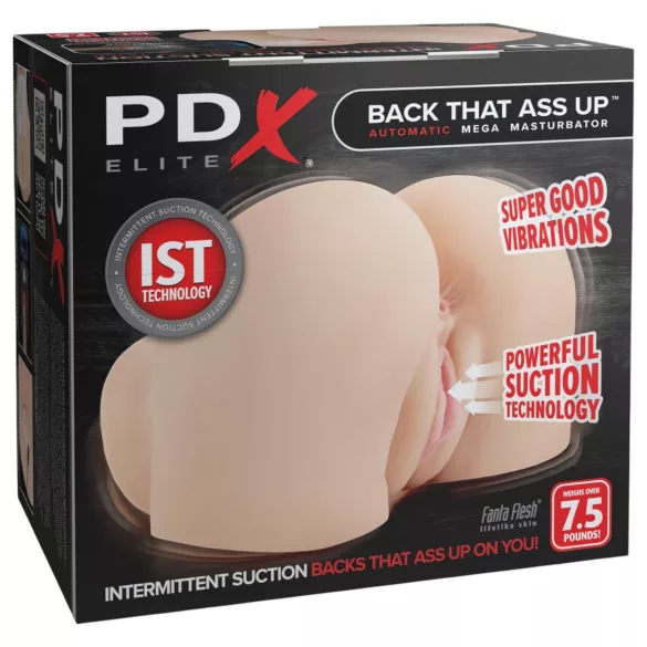 PDX Elite - masturbator 2 în 1 cu aspirație și vibrații (culoare naturală)