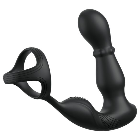 Anal Fantasy - vibrator anal cu cap rotativ și inel pentru penis - negru