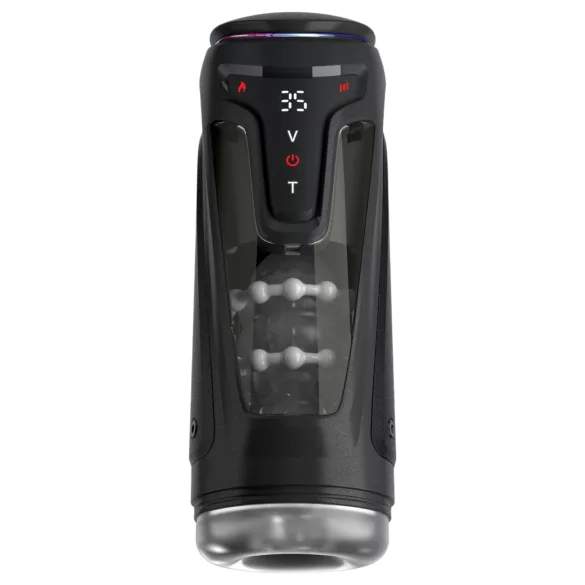 PDX Elite Moto-Bator Pro - masturbator cu împingere, cu bile și încălzire (negru)