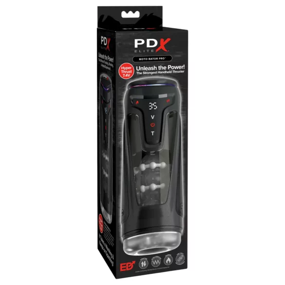 PDX Elite Moto-Bator Pro - masturbator cu împingere, cu bile și încălzire (negru)