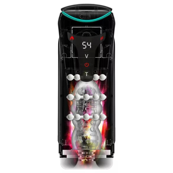 PDX Elite Moto-Bator Pro - masturbator cu împingere, cu bile și încălzire (negru)