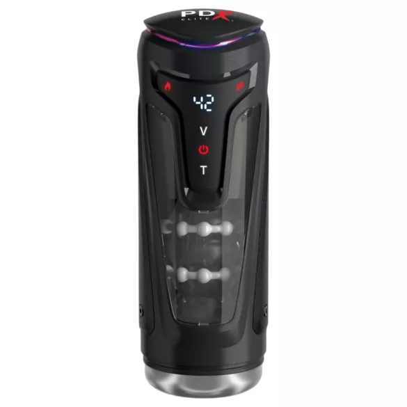 PDX Elite Moto-Bator Pro - masturbator cu împingere, cu bile și încălzire (negru)