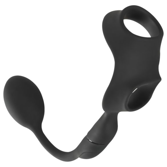 Rebel - inel pentru penis și testicule cu vibrator anal - negru