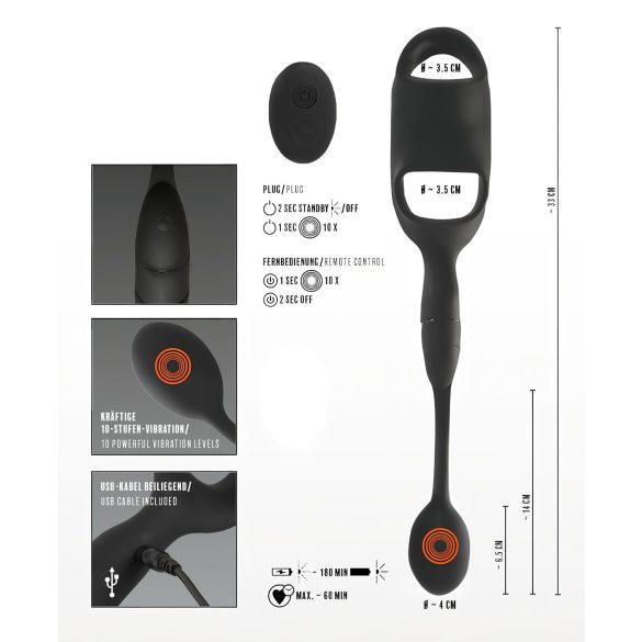 Rebel - inel pentru penis și testicule cu vibrator anal - negru