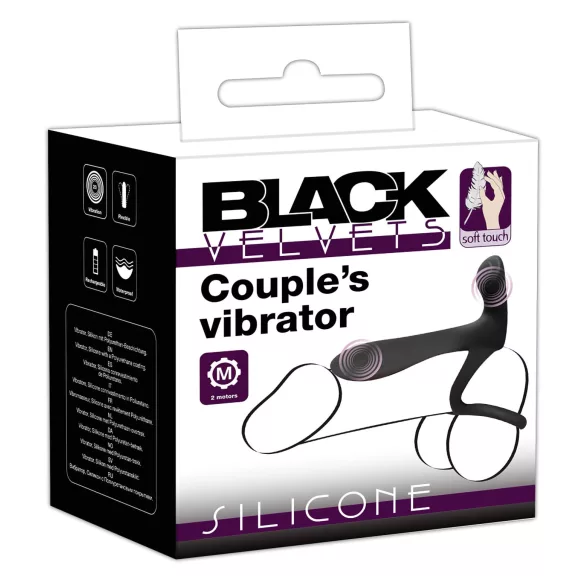 Black Velvets - vibrator cuplu 2în1 și inel pentru penis - reîncărcabil, negru