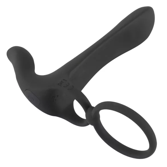 Black Velvets - vibrator cuplu 2în1 și inel pentru penis - reîncărcabil, negru
