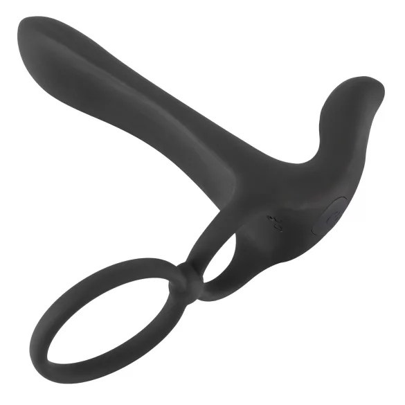 Black Velvets - vibrator cuplu 2în1 și inel pentru penis - reîncărcabil, negru