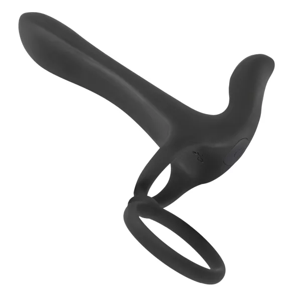 Black Velvets - vibrator cuplu 2în1 și inel pentru penis - reîncărcabil, negru