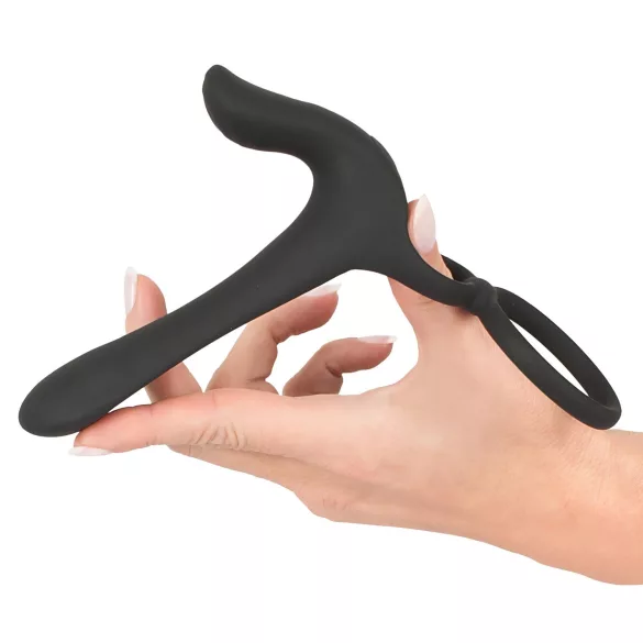 Black Velvets - vibrator cuplu 2în1 și inel pentru penis - reîncărcabil, negru