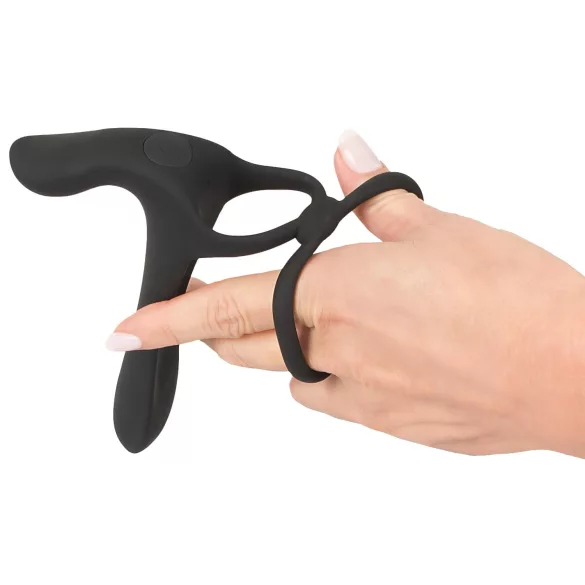 Black Velvets - vibrator cuplu 2în1 și inel pentru penis - reîncărcabil, negru