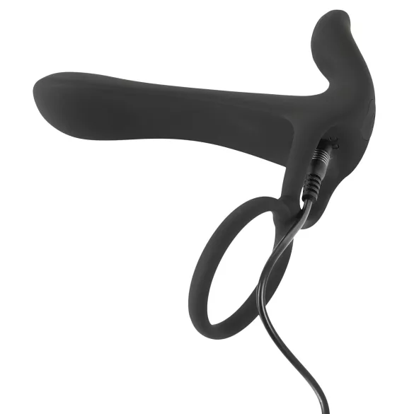 Black Velvets - vibrator cuplu 2în1 și inel pentru penis - reîncărcabil, negru