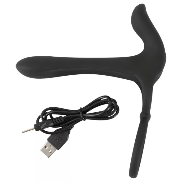 Black Velvets - vibrator cuplu 2în1 și inel pentru penis - reîncărcabil, negru