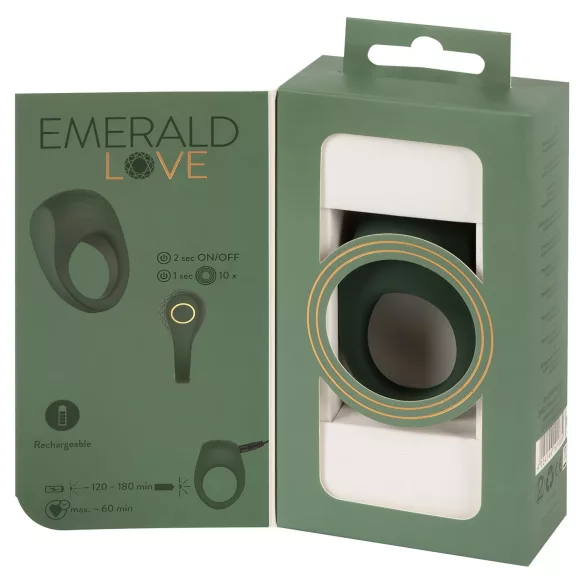 Emerald Love - inel vibrator rezistent la apă, reîncărcabil - verde