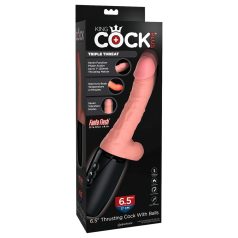 King Cock Plus 6,5 - dildo vibrator cu testicule - natural