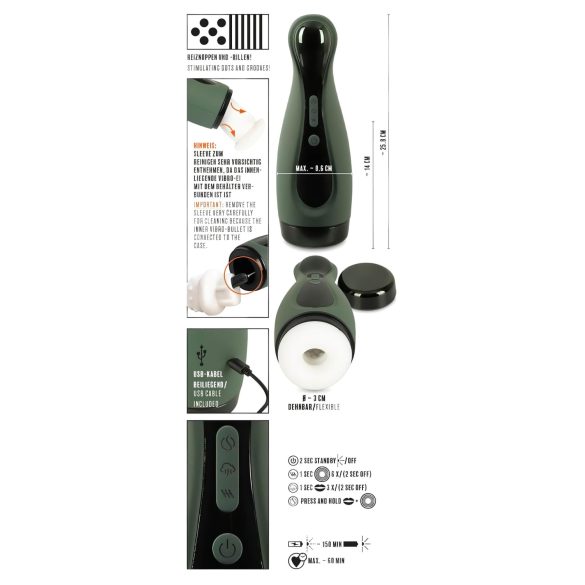 Rebel - masturbator masculin cu aspirație și vibrații - reîncărcabil