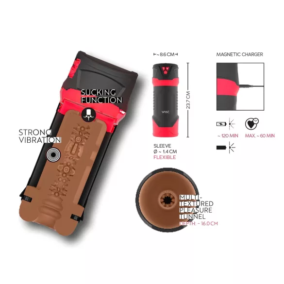 WYNE 01 - Masturbator cu baterie, vibrator-sucțiune și încălzire (negru)