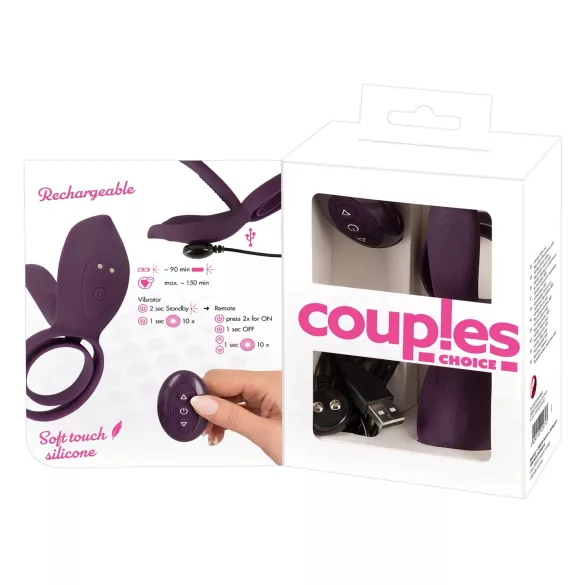 Couples Choice - inel pentru penis vibrații wireless - lila - reîncărcabil