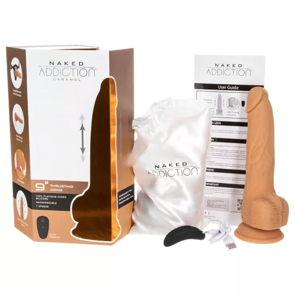 Naked Addiction - Vibrator cu mișcare de împingere - negru - 23cm