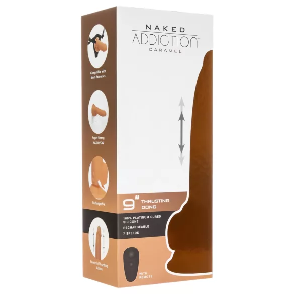 Naked Addiction - Vibrator cu mișcare de împingere - negru - 23cm