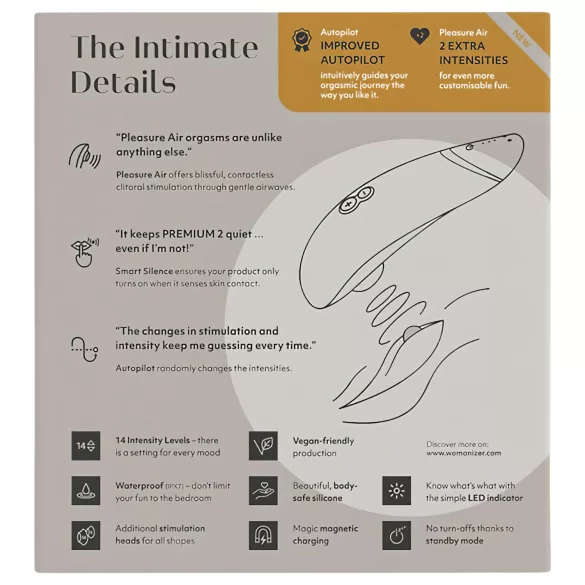 Womanizer Premium 2 - stimulator clitoridian cu unde de aer - alb