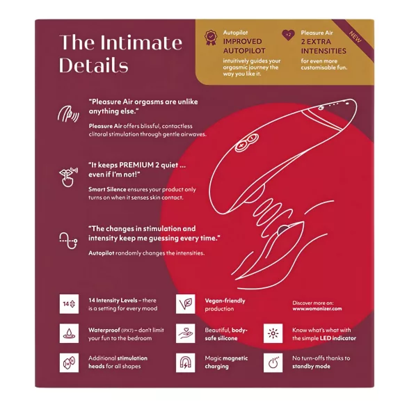 Womanizer Premium 2 - stimulatoare clitoridian cu unde aer - roșu