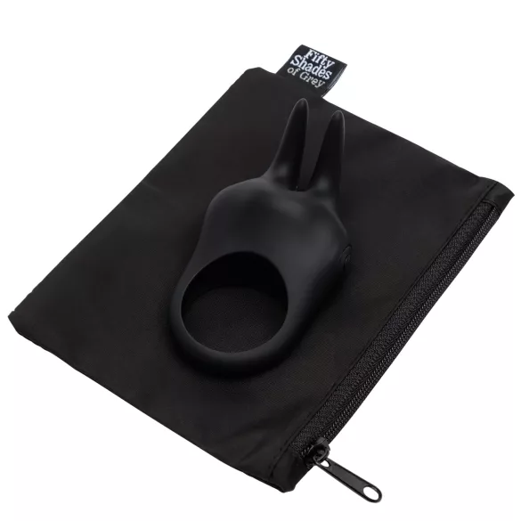 Fifty Shades of Grey - inel pentru penis cu vibrator clitoridian - silicon negru