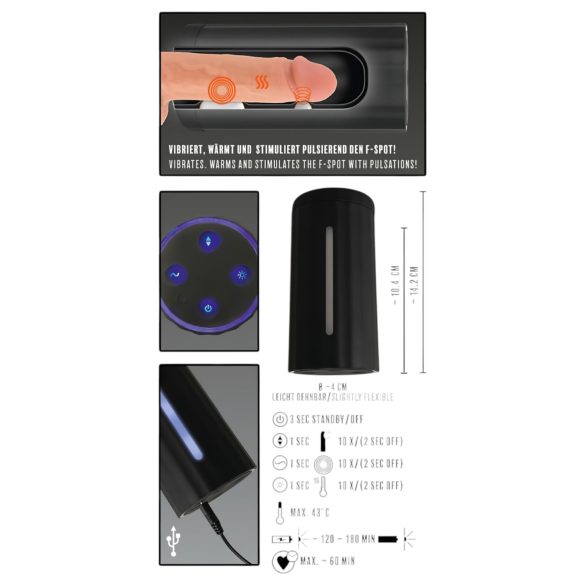 Rebel - masturbator automat cu 3 funcții - reîncărcabil, negru