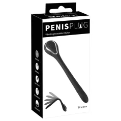   Dilator de penis cu dop - dilatator cu vibrații, cu acumulator (1 cm, negru)