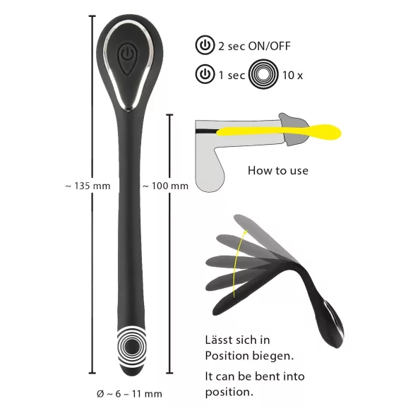 Penis Plug Dilator - dilatator vibrator reîncărcabil penis, 1cm, negru