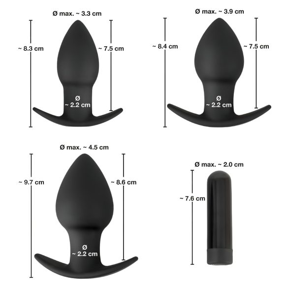 Black Velvets - set vibratoare anale reîncărcabile - 3 piese - negru