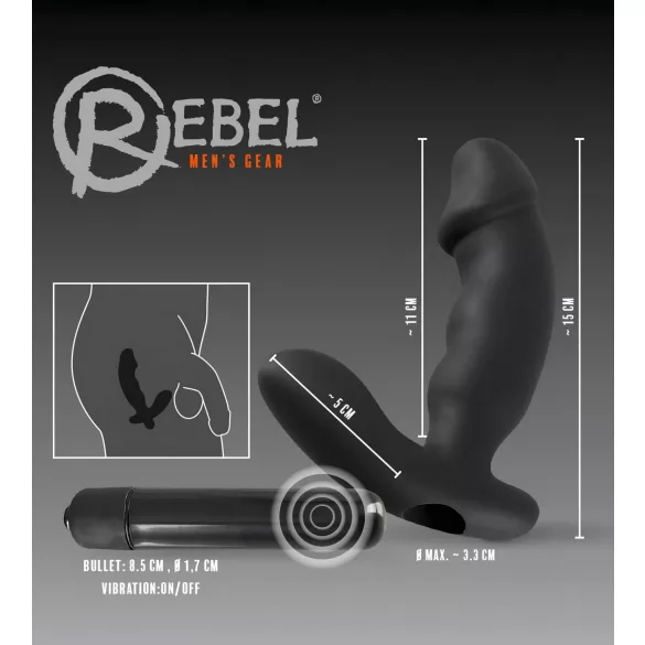 Rebel - vibrator prostată cu penis - silicon negru