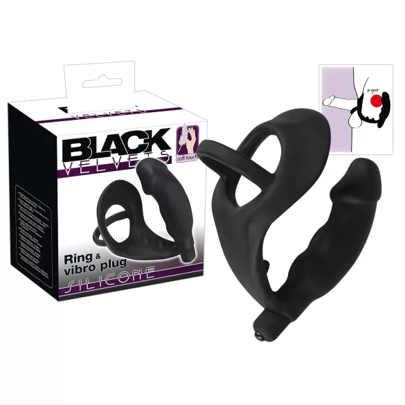 Black Velvets - vibrator anal cu inel penian și testicular - silicon negru