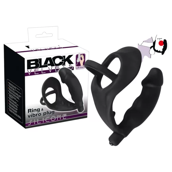 Black Velvets - vibrator anal cu inel penian și testicular - silicon negru