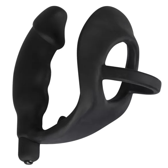 Black Velvets - vibrator anal cu inel penian și testicular - silicon negru