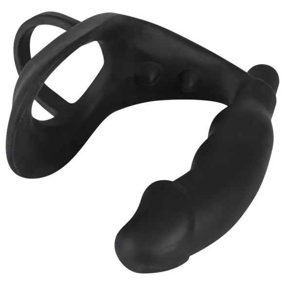 Black Velvets - vibrator anal cu inel penian și testicular - silicon negru