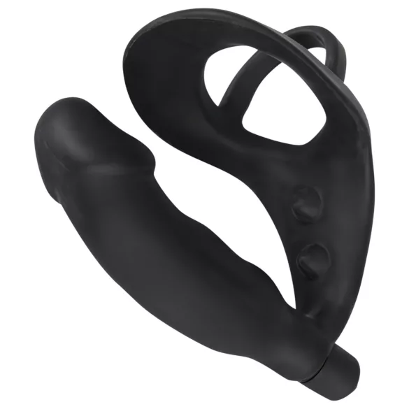 Black Velvets - vibrator anal cu inel penian și testicular - silicon negru